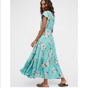 Free people aqua floral tiered dress